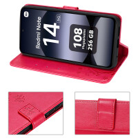 Hülle für Xiaomi Redmi Note 14 5G, Handy Tasche Handyhülle Wallet Case Flip Cover in Rot