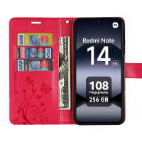 Hülle für Xiaomi Redmi Note 14 5G, Handy Tasche Handyhülle Wallet Case Flip Cover in Rot