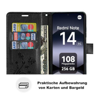 Hülle für Xiaomi Redmi Note 14 5G, Handy Tasche Handyhülle Wallet Case Flip Cover in Schwarz