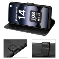 Hülle für Xiaomi Redmi Note 14 5G, Handy Tasche Handyhülle Wallet Case Flip Cover in Schwarz