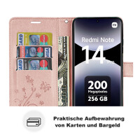 Hülle für Xiaomi Redmi Note 14 Pro 4G, Handy Tasche Handyhülle Wallet Case Flip Cover in Rosegold