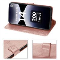 Hülle für Xiaomi Redmi Note 14 Pro 4G, Handy Tasche Handyhülle Wallet Case Flip Cover in Rosegold