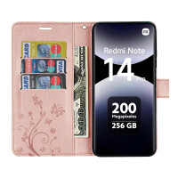 Hülle für Xiaomi Redmi Note 14 Pro 4G, Handy Tasche Handyhülle Wallet Case Flip Cover in Rosegold
