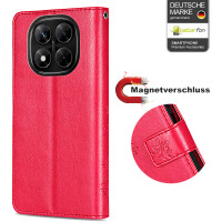 Hülle für Xiaomi Redmi Note 14 Pro 4G, Handy Tasche Handyhülle Wallet Case Flip Cover in Rot