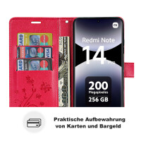 Hülle für Xiaomi Redmi Note 14 Pro 4G, Handy Tasche Handyhülle Wallet Case Flip Cover in Rot