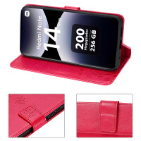 Hülle für Xiaomi Redmi Note 14 Pro 4G, Handy Tasche Handyhülle Wallet Case Flip Cover in Rot
