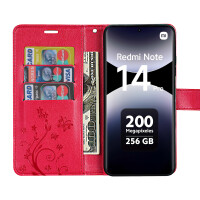 Hülle für Xiaomi Redmi Note 14 Pro 4G, Handy Tasche Handyhülle Wallet Case Flip Cover in Rot