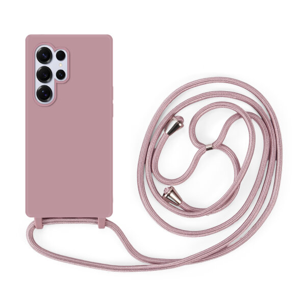 Handykette für Samsung Galaxy S25 Ultra Hanyhülle mit Band Hülle mit Kodel Smartphone Halskette in Rosa