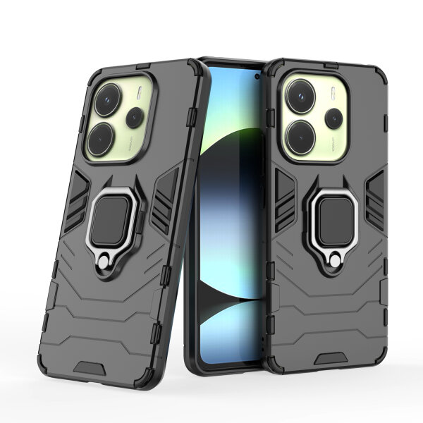 Hülle für Xiaomi Redmi Note 14 4G Handyhülle Drehbar Ringhalter Magnet Bumper Case in Schwarz