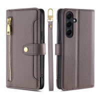 Handykette für Samsung Galaxy A36 / A56 Hülle mit Band Handyhülle Kartenfächer PU Leder Umhängetasche in Grau