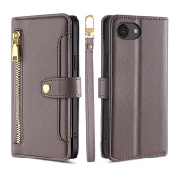 Handykette für Apple iPhone 16E – Handyhülle mit Band PU-Leder Grau