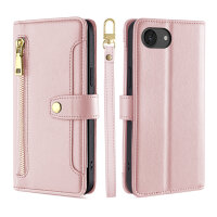 Handykette für Apple iPhone 16E – Handyhülle mit Band PU-Leder Rosa