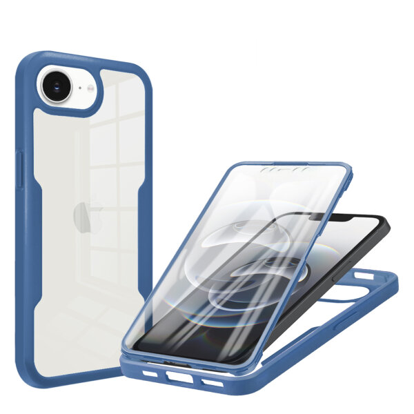 Handyhülle für Apple iPhone 16E – 360° Panzer Case mit Displayschutz Blau