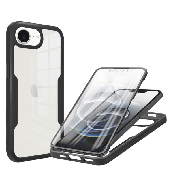 Handyhülle für Apple iPhone 16E – 360° Panzer Case mit Displayschutz Schwarz
