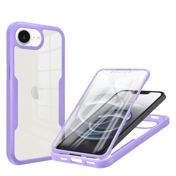 Handyhülle für Apple iPhone 16E – 360° Panzer Case mit Displayschutz Lila