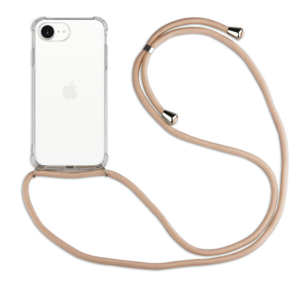 Handykette für Apple iPhone 16E – Handyhülle mit Band Beige / Braun