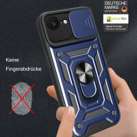 Panzer Hülle für iPhone 16E Handyhülle mit Kameraschutz Ringhalter Blau