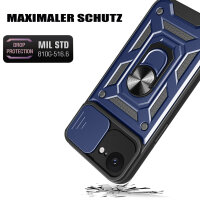 Panzer Hülle für iPhone 16E Handyhülle mit Kameraschutz Ringhalter Blau