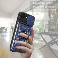 Panzer Hülle für iPhone 16E Handyhülle mit Kameraschutz Ringhalter Blau
