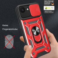 Panzer Hülle für iPhone 16E Handyhülle mit Kameraschutz Ringhalter Rot