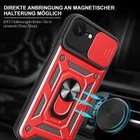 Panzer Hülle für iPhone 16E Handyhülle mit Kameraschutz Ringhalter Rot