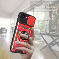 Panzer Hülle für iPhone 16E Handyhülle mit Kameraschutz Ringhalter Rot