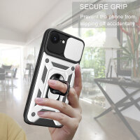 Handyhülle für Apple iPhone 16E – Ring Panzer Case Silber