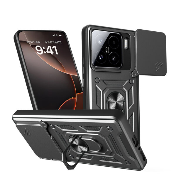 Outdoor Panzer Hülle für Xiaomi 15 Handyhülle Kameraschutz Ringhalter in Schwarz