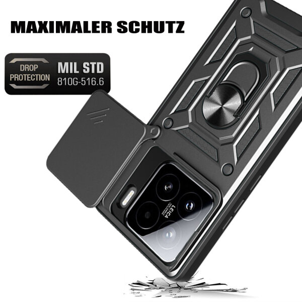 DIMIYER Panzerhülle Für IPhone 15, Heavy Duty Schutzhülle Mit Ständer, Militärischer Robust Stoßfest Handyhülle, Rosa, Polycarbonate, Thermoplastic Polyurethane, Rugged Case