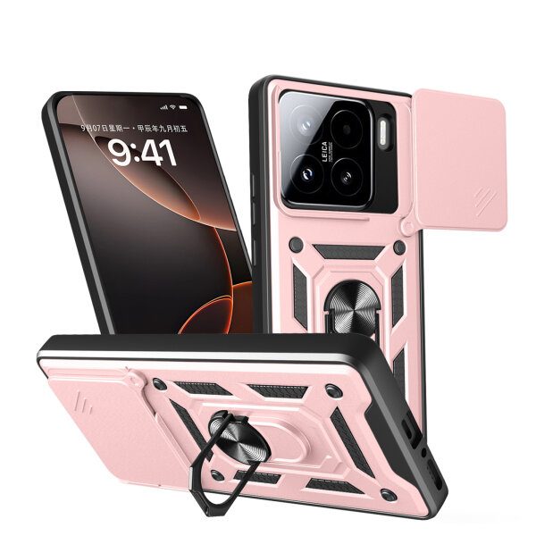 Outdoor Panzer Hülle für Xiaomi 15 Handyhülle Kameraschutz Ringhalter in Rosegold