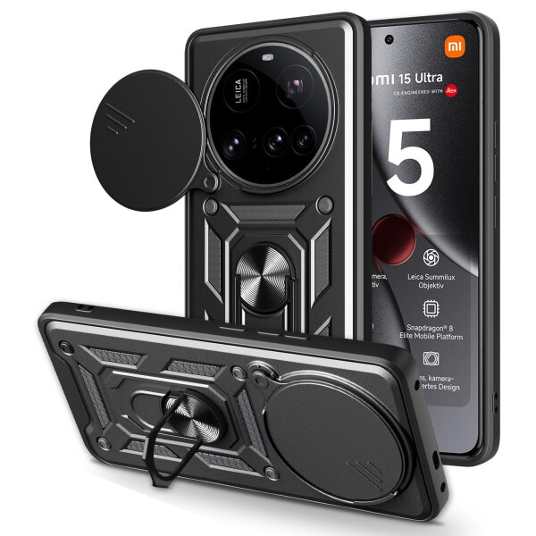 Outdoor Panzer Hülle für Xiaomi 15 Ultra Handyhülle Kameraschutz Ringhalter in Schwarz