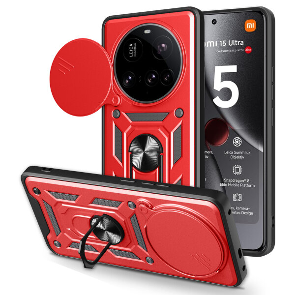 Outdoor Panzer Hülle für Xiaomi 15 Ultra Handyhülle Kameraschutz Ringhalter in Rot