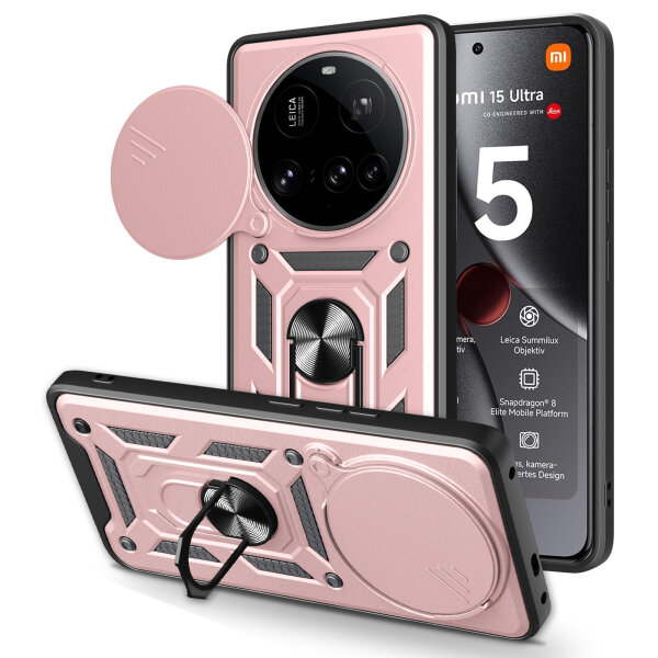 Outdoor Panzer Hülle für Xiaomi 15 Ultra Handyhülle Kameraschutz Ringhalter in Rosegold