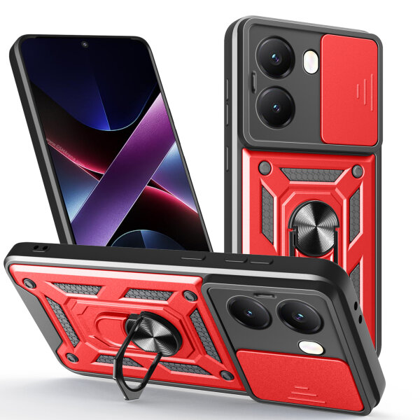 Outdoor Panzer Hülle für Poco X7 Pro 5G Handyhülle Kameraschutz Ringhalter in Rot
