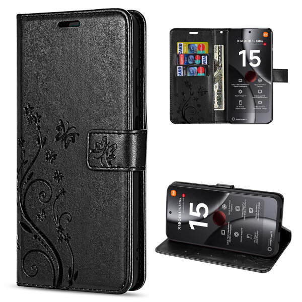 Hülle für Xiaomi 15 Ultra Handy Tasche Handyhülle Wallet Case Flip Cover in Schwarz