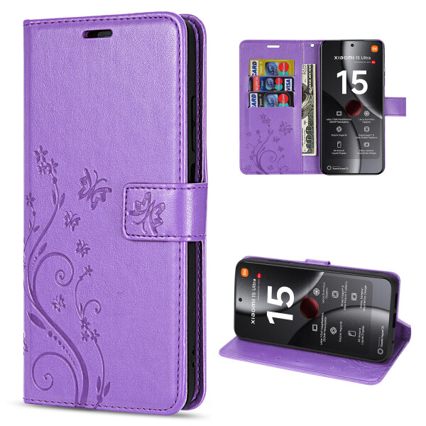 Hülle für Xiaomi 15 Ultra Handy Tasche Handyhülle Wallet Case Flip Cover in Lila