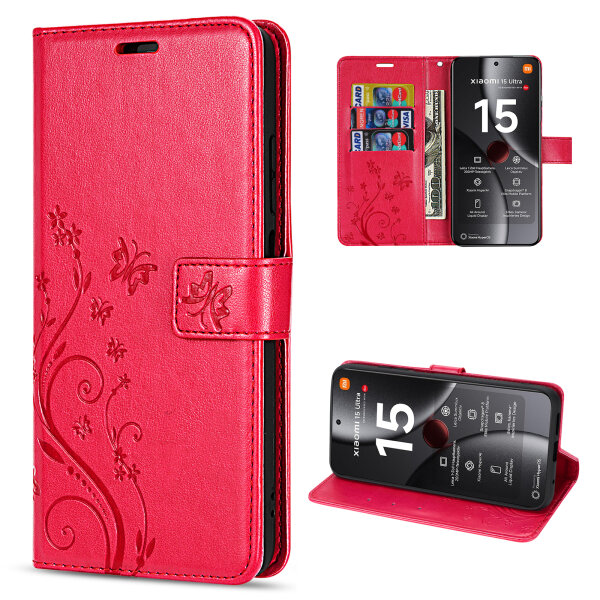 Hülle für Xiaomi 15 Ultra Handy Tasche Handyhülle Wallet Case Flip Cover in Rot