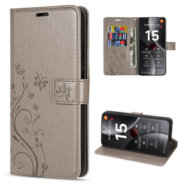 Hülle für Xiaomi 15 Ultra Handy Tasche Handyhülle Wallet Case Flip Cover in Grau