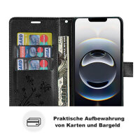 Handyhülle für Apple iPhone 16E – Klapphülle Blume Schwarz