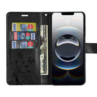 Handyhülle für Apple iPhone 16E – Klapphülle Blume Schwarz