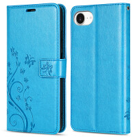 Handyhülle für Apple iPhone 16E – Klapphülle Blume Blau
