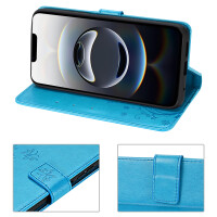 Handyhülle für Apple iPhone 16E – Klapphülle Blume Blau