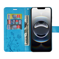 Handyhülle für Apple iPhone 16E – Klapphülle Blume Blau