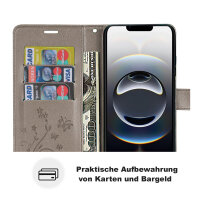 Handyhülle für Apple iPhone 16E – Klapphülle Blume Grau