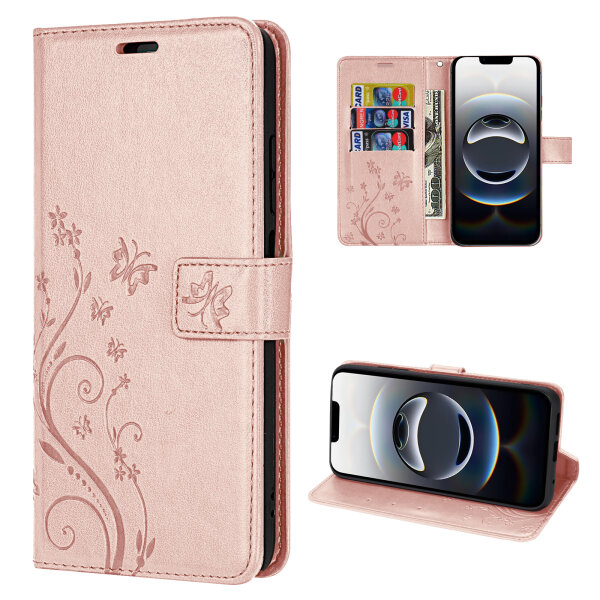 Hülle für iPhone 16E Handy Tasche Handyhülle Schutzhülle Klapphülle in Rosegold