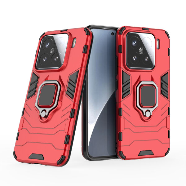 Hülle für Xiaomi 15 Handyhülle Stoßfest 360° Drehbarer Ring Ständer TPU Back Cover in Rot