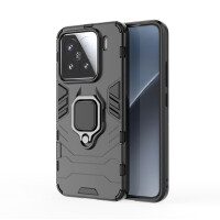 Hülle für Xiaomi 15 Handyhülle Stoßfest 360° Drehbarer Ring Ständer TPU Back Cover in Schwarz