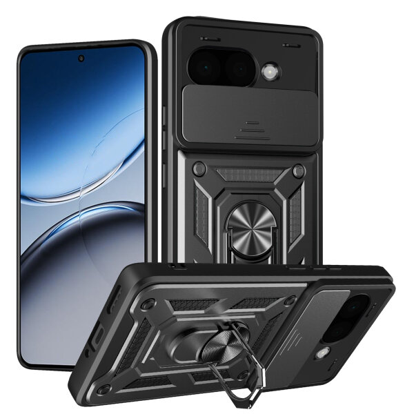 Outdoor Panzer Hülle für Google Pixel 9A Handyhülle mit Kameraschutz Ringhalter Cover in Schwarz