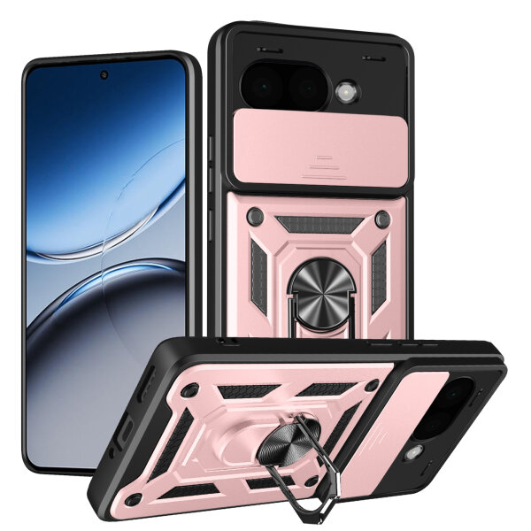 Outdoor Panzer Hülle für Google Pixel 9A Handyhülle mit Kameraschutz Ringhalter Cover in Rosegold