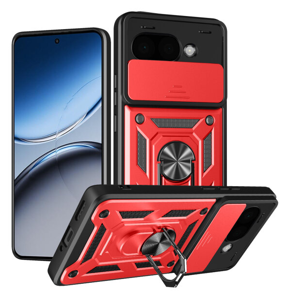 Outdoor Panzer Hülle für Google Pixel 9A Handyhülle mit Kameraschutz Ringhalter Cover in Rot